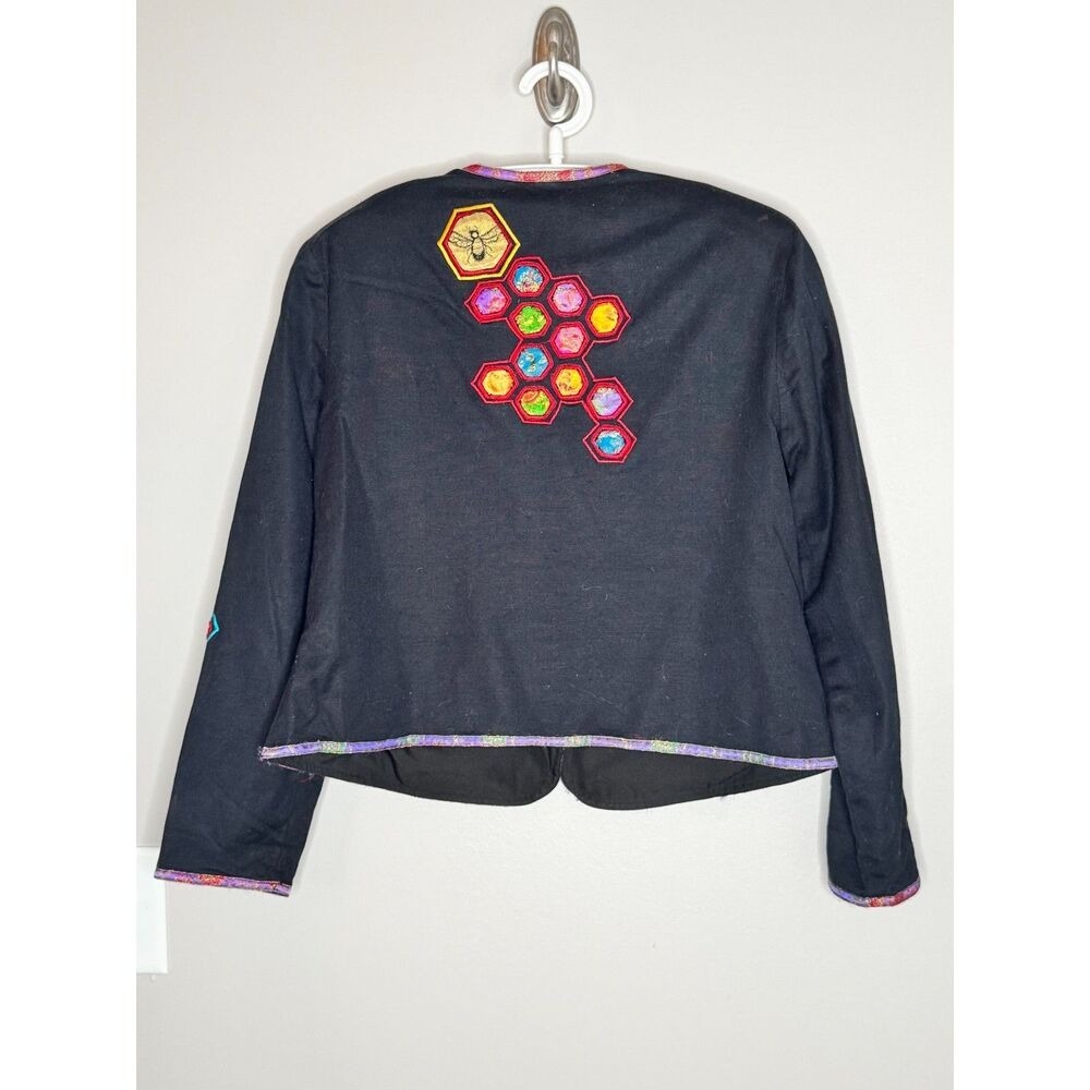 Vintage Bee Honeycomb Embroidered Jacket Petite M Boho Art Blazer - Picture 2 of 9